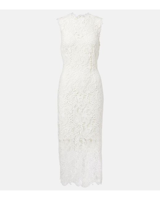 Monique Lhuillier White Lace Midi Dress