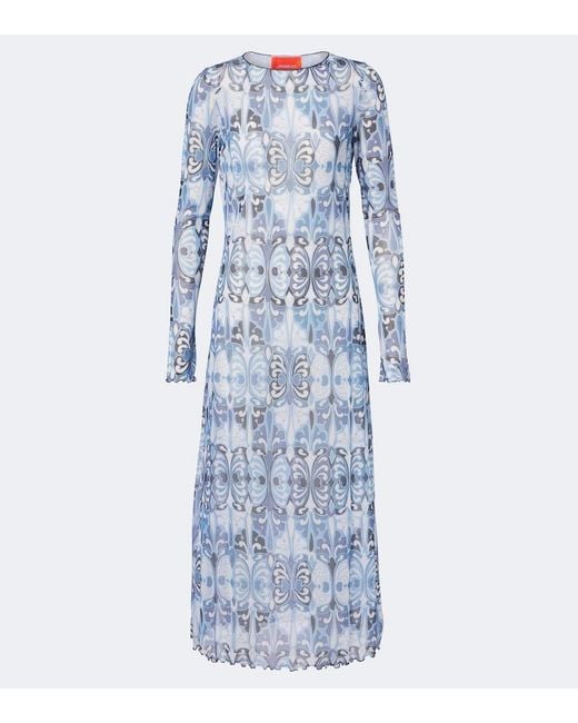 LaDoubleJ Blue Slinky Swing Printed Midi Dress