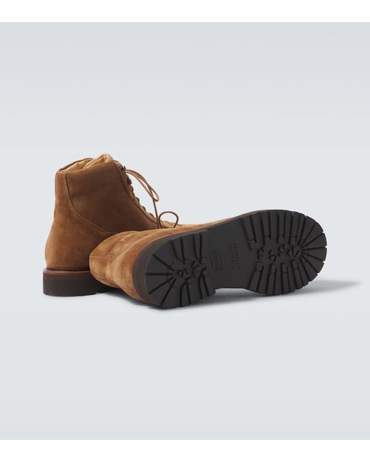 Brunello Cucinelli Brown Corduroy-Trimmed Leather Lace-Up Boots for men