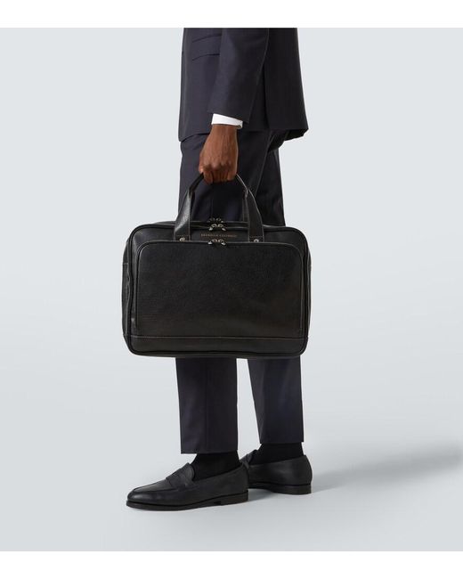 Brunello Cucinelli Black Leather Briefcase for men