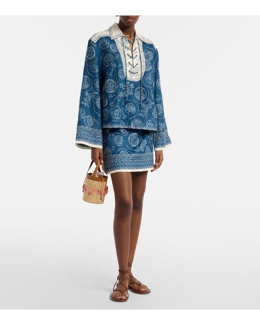 ALÉMAIS Blue Lucky Printed Linen Blouse
