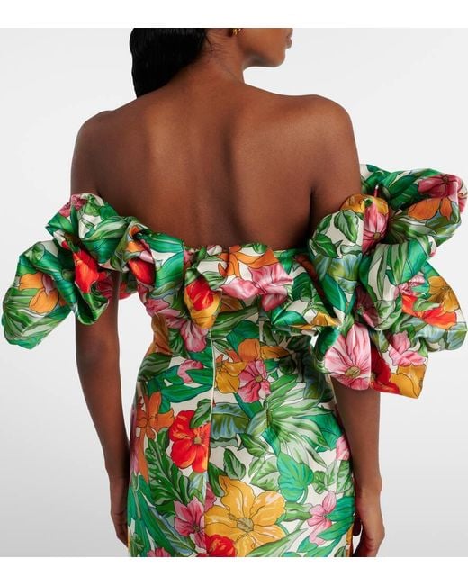 ALÉMAIS Green Printed Off-Shoulder Maxi Dress