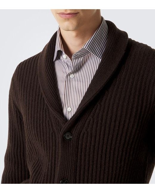 Allude Black Ribbed-Knit Wool And Cashmere Cardigan for men