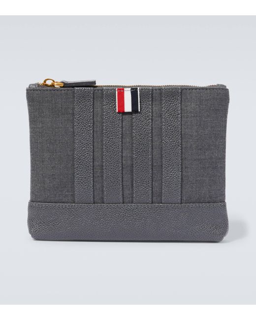 Thom Browne Black 4-bar Leather-trimmed Pouch for men