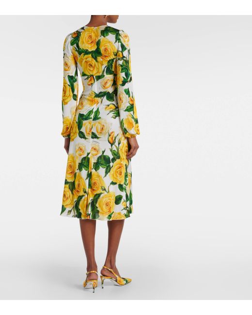 Robe midi a fleurs Dolce & Gabbana en coloris Yellow