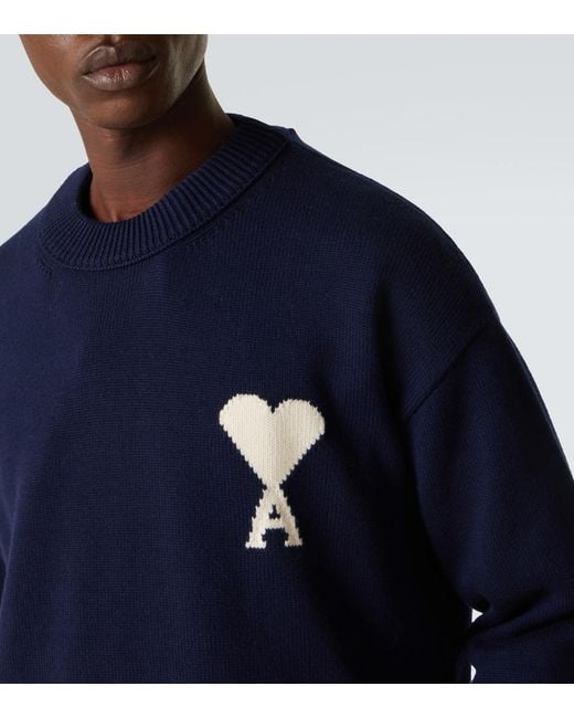 AMI Blue Ami De Cour Wool And Cotton Sweater for men