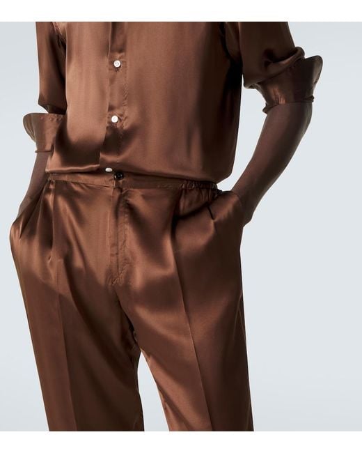 Rubinacci Brown Reversible Silk Straight Pants for men