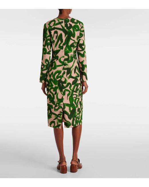 Dries Van Noten Green Printed Midi Dress