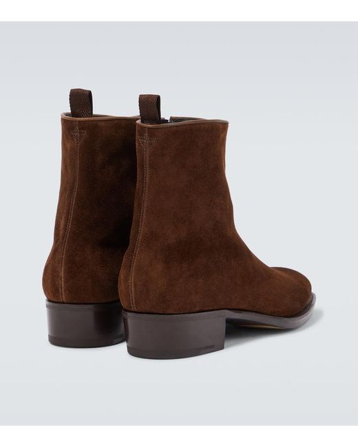 John Lobb Brown Freddi Suede Ankle Boots for men