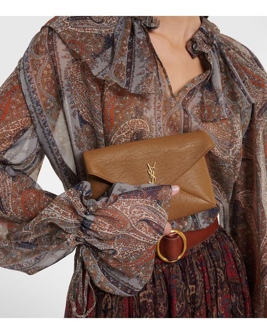 Saint Laurent Brown Cassandre Leather Clutch