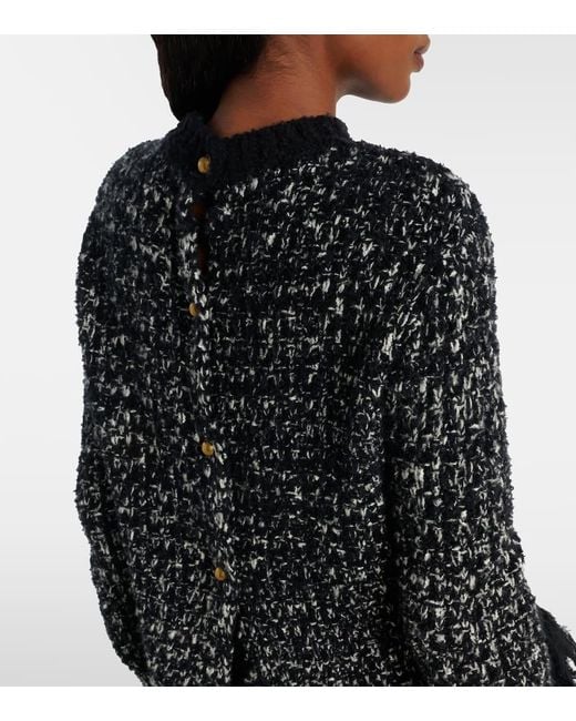Moncler Black Fringed Wool And Cotton-Blend Cardigan