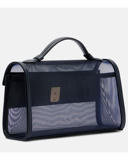 SAVETTE Blue Symmetry Leather-Trimmed Mesh Tote Bag