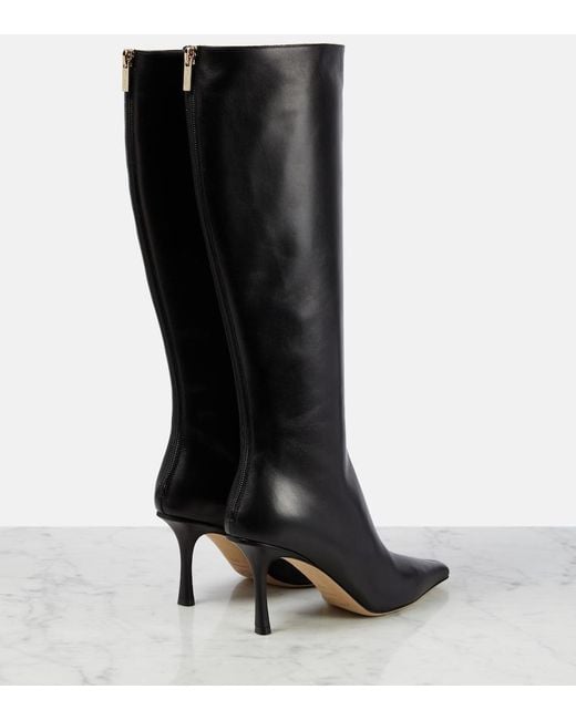 Jimmy Choo Black Agathe 85 Point-toe Knee-high Leather Boots