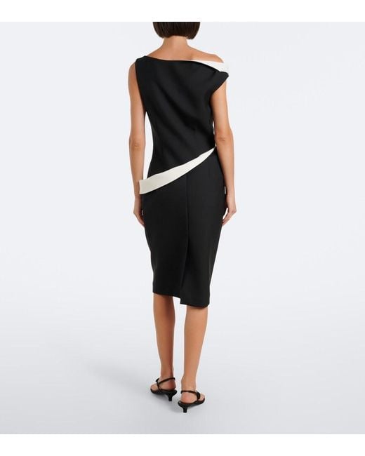 Rohe Black Paneled One-Shoulder Midi Dress