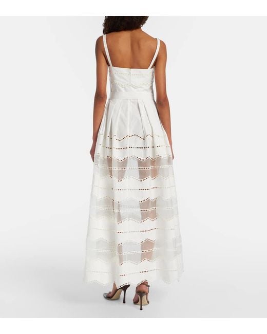 Elie Saab White Belted Organza-Trimmed Cotton Maxi Dress