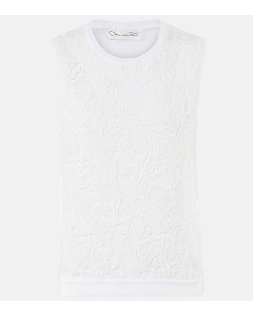 Oscar de la Renta White Guipure Lace Top