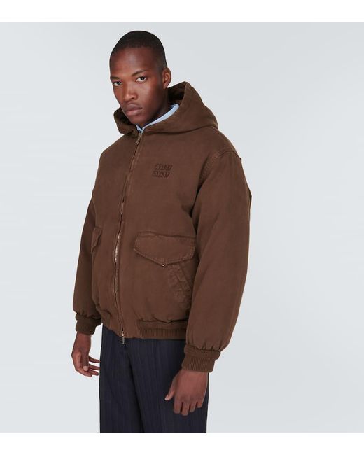 Miu Miu Brown Logo Denim Bomber Jacket for men