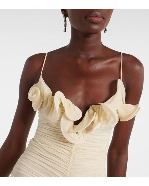Magda Butrym Natural Semi-Sheer Ruched Jersey Midi Dress