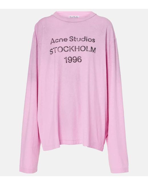 Acne Pink Logo Cotton And Hemp Jersey Top