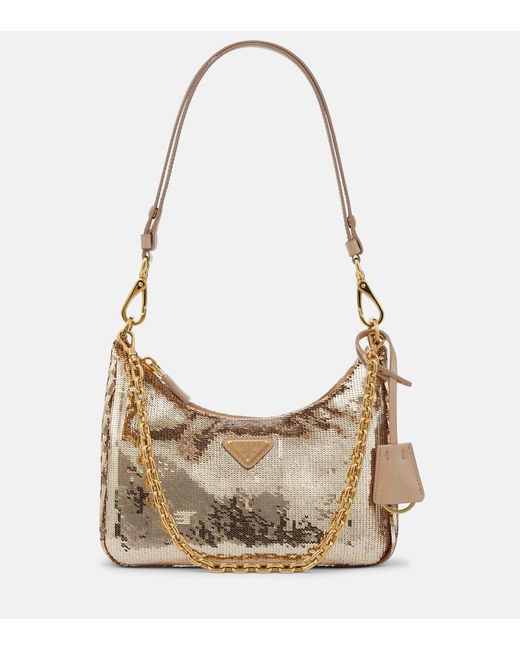Prada Metallic Re-Edition Mini Sequined Shoulder Bag