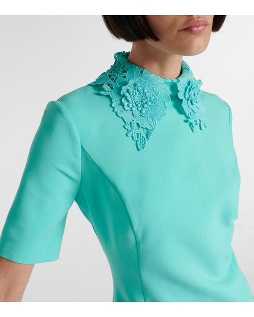 Oscar de la Renta Green Lace-Trimmed Wool-Blend Midi Dress
