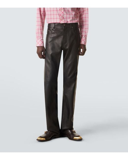 Versace Blue Leather Straight Pants for men