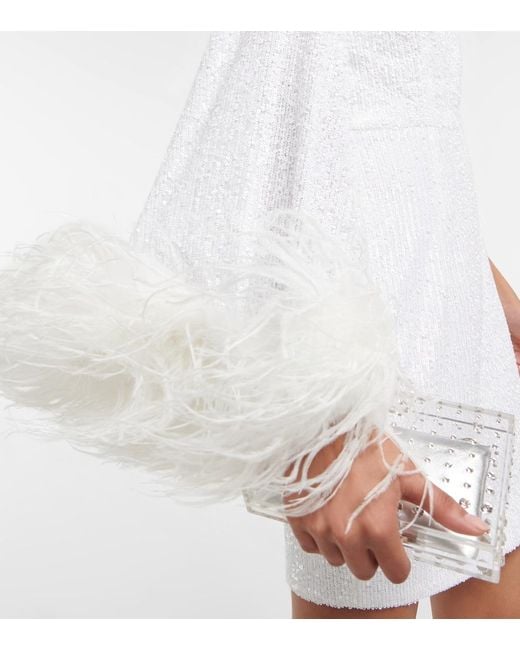 Rebecca Vallance White Davina Feather-trimmed Minidress