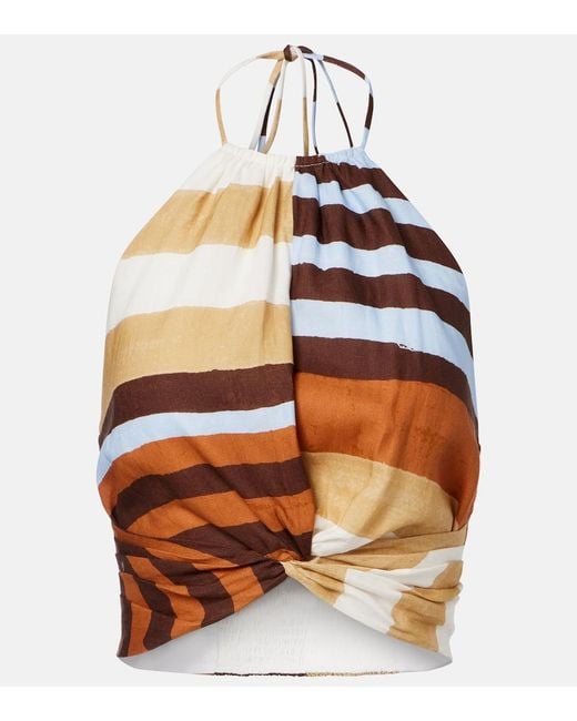 Cala De La Cruz Multicolor Lodi Striped Linen Crop Top