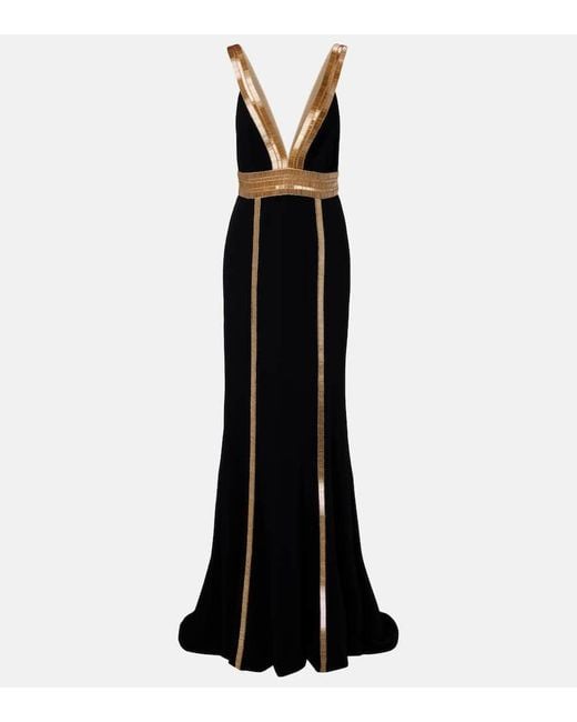 Costarellos Black Embellished Crepe Gown