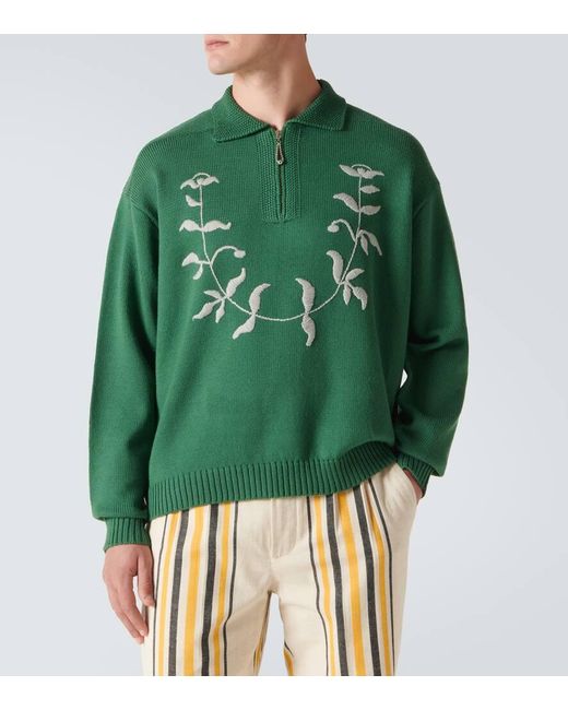 Bode Bestickter Polopullover aus Wolle in Green für Herren