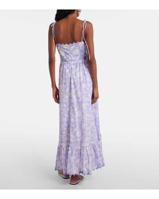 Juliet Dunn Blue Asymmetric Floral Cotton Midi Dress