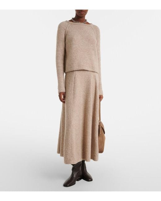 Agnona Natural Cashmere, Silk, And Wool Midi Skirt