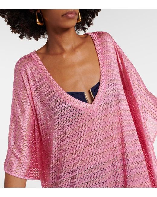 Melissa Odabash Pink June Crochet Lame Kaftan
