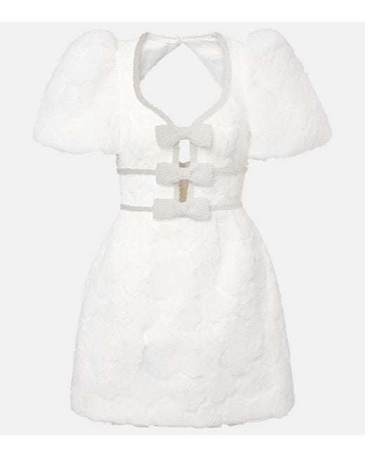 Rebecca Vallance White Delilah Bow-Detail Embellished Minidress