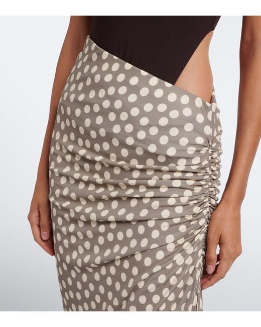 Alaïa Natural Gathered Polka-Dot Jersey Maxi Skirt