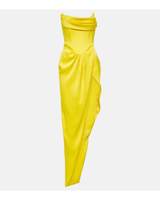 Alex Perry Yellow Draped Satin Crepe Gown