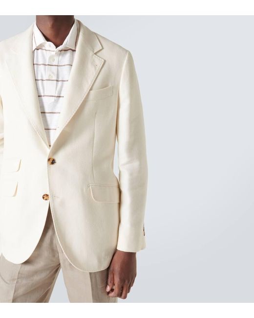 Blazer de lino, seda, lana y algodon Brunello Cucinelli de hombre de color White