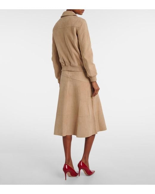Yves Salomon Natural Suede Midi Skirt