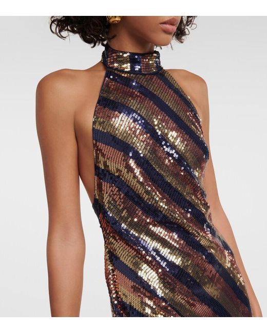 Rixo Multicolor Sequined Halterneck Open-Back Gown