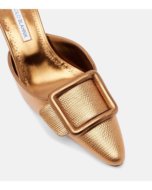 Manolo Blahnik Brown Maysale 50 Metallic Leather Mules