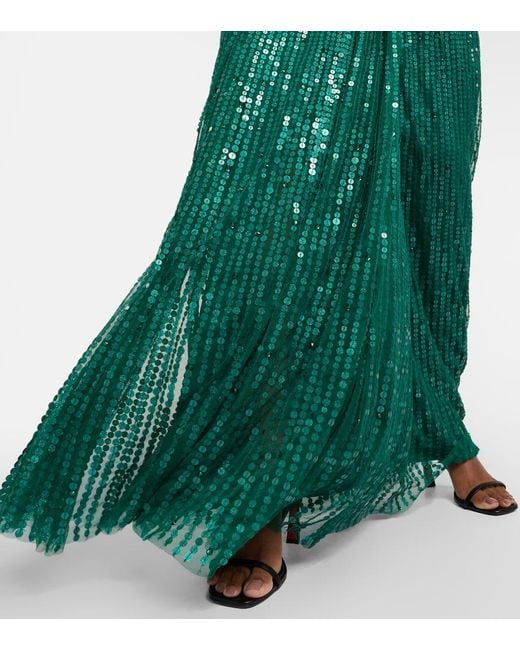 Jenny Packham Green Momoka Embellished Sequined Tulle Gown