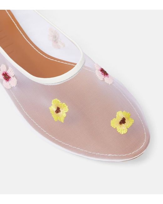Staud White Alba Floral Mesh Ballet Flats