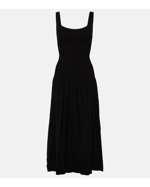 Staud Black Ellison Pleated Midi Dress