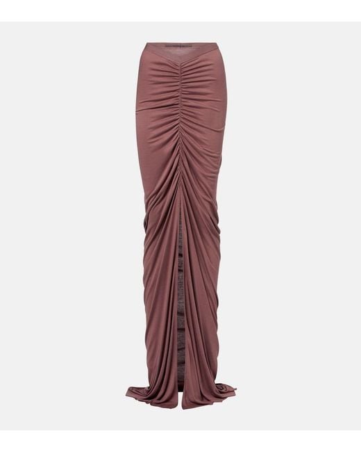 Rick Owens Red Poppy Ls Ruched Jersey Maxi Skirt