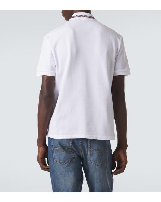 Versace White Greca Cotton Pique Polo Shirt for men