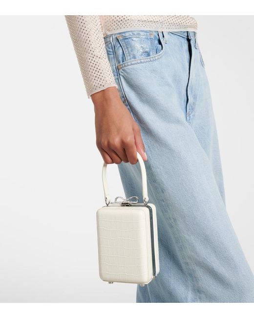 Self-Portrait Natural Micro Croc-Effect Embellished Leather Tote Bag