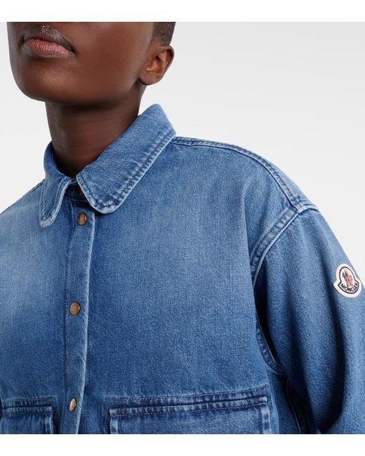 Moncler Blue Teddy-Trimmed Denim Shirt