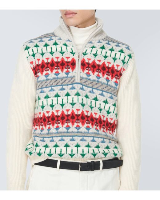 Loro Piana White Noel Fair Isle Cashmere Half-zip Sweater for men
