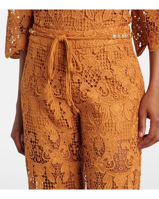 【Zimmermann】Coco scalloped lace flared pants Zimmermann Coco Scalloped Lace Flared Pants in Brown | Lyst