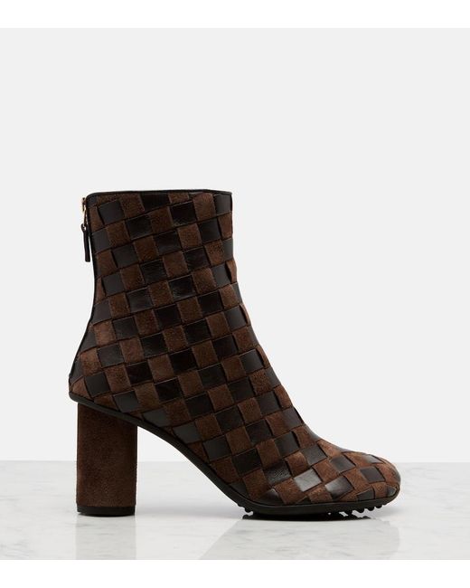Bottega Veneta Brown Intrecciato 75 Leather And Suede Ankle Boots